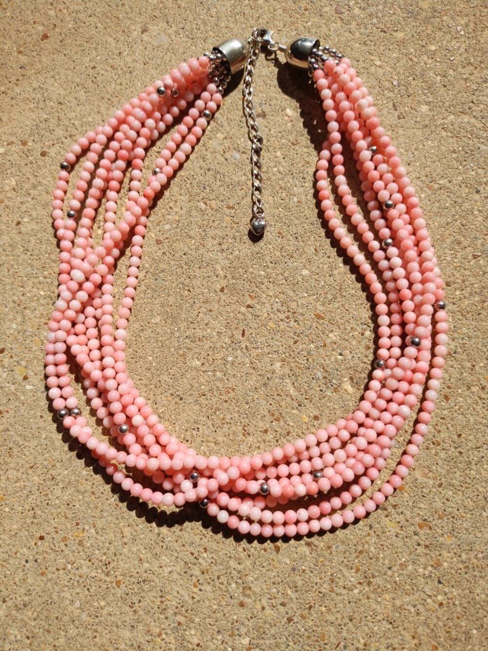 Jay King DTR mine finds 925 Sterling silver Angel Skin Coral 8 strand necklace